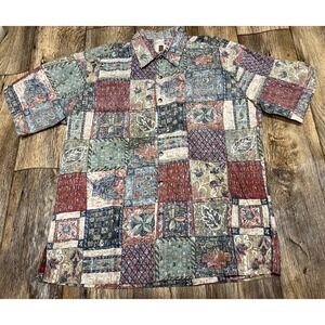 Tori Richard Medium Block Print Hawaiian Camp Shirt USA Made Multi Color Cotton